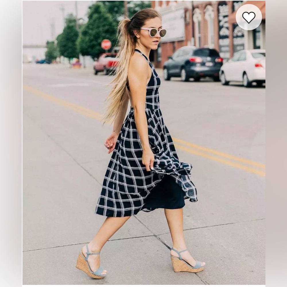 Plaid Open Back Midi Dress